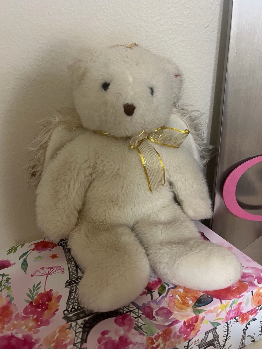 Vintage 2001 Ty plush Teddy Bear 14" White Angel stuffed animal toy